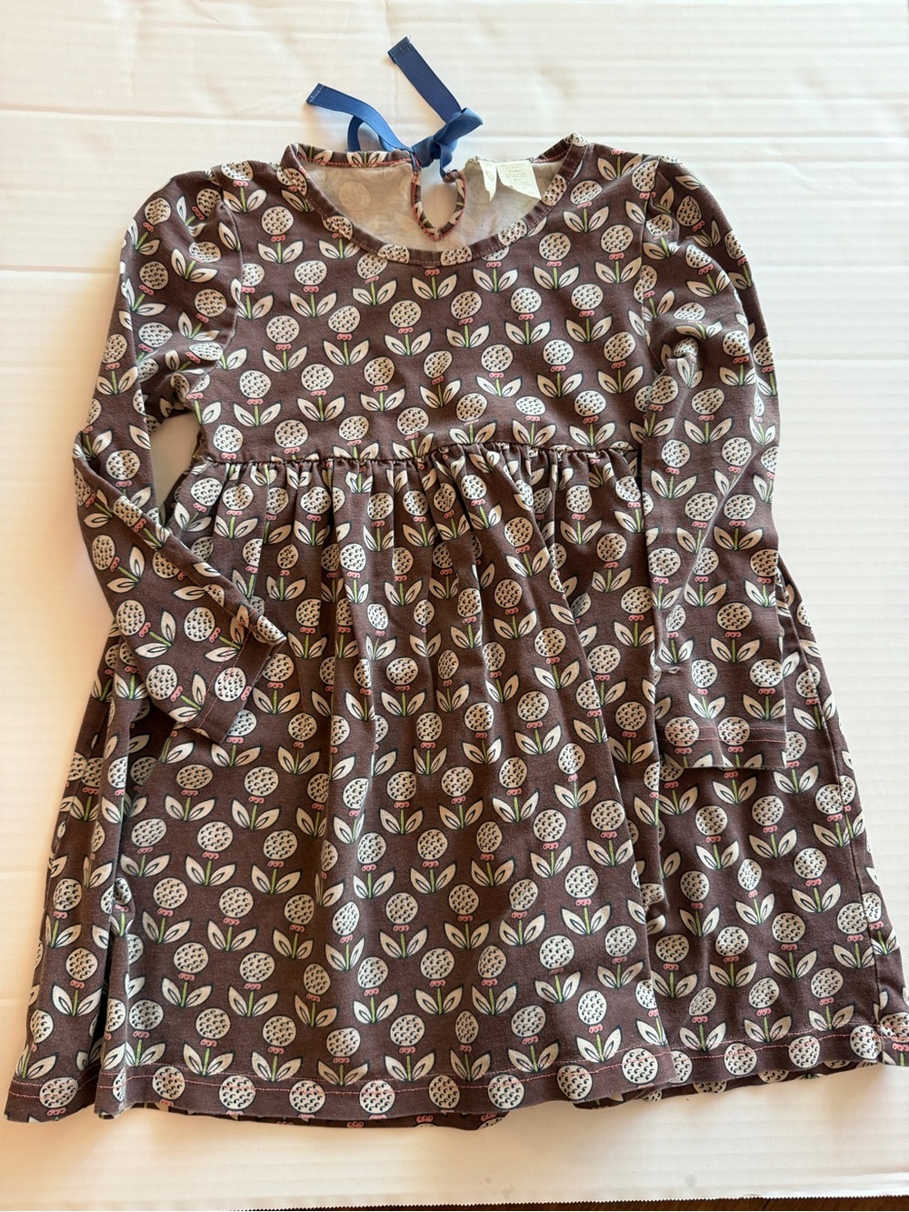 Matilda Jane Brown Floral Long Sleeve Dress with White and Green Accents